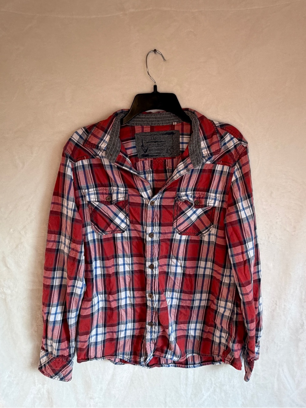 EDC Apparel Red & Navy Plaid Button-Up Shirt Women’s Large